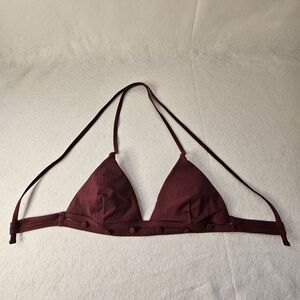 SHADE & SHORE Maroon Sz M Triangle Bikini Top Burgundy Button Accent Halter